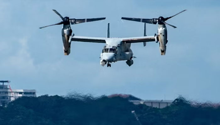 This file photo taken on Aug. 23, 2022, shows a US military Osprey aircraft at the US Marine Corps Air Station Futenma in the center of the city of Ginowan, Okinawa prefecture. — AFP