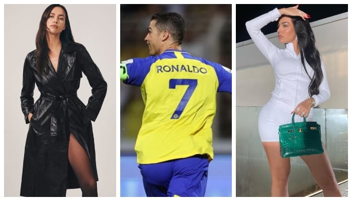 (From left) Irina Shayk, Cristiano Ronaldo, and Georgina Rodriguez. — Instagram/irinashayk/georginagio/APF/File