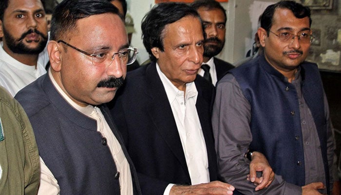 PTI President Chaudhry Parvez Elahi leaves a court in Lahore on October 27, 2023. — PPI