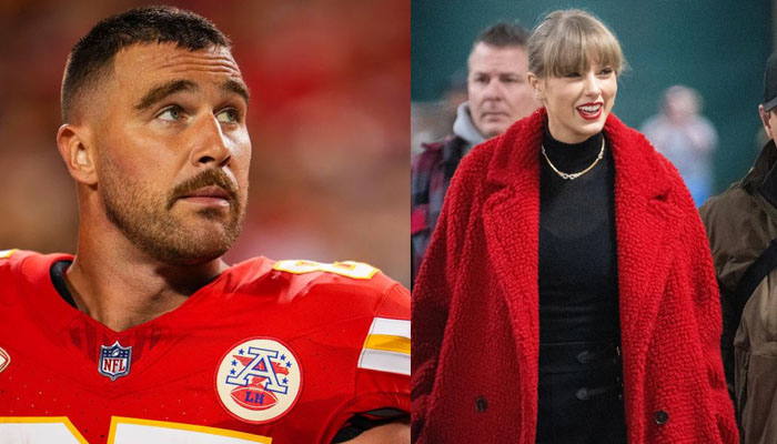 Taylor Swift and Travis Kelce during a match. — X/@cooperneill