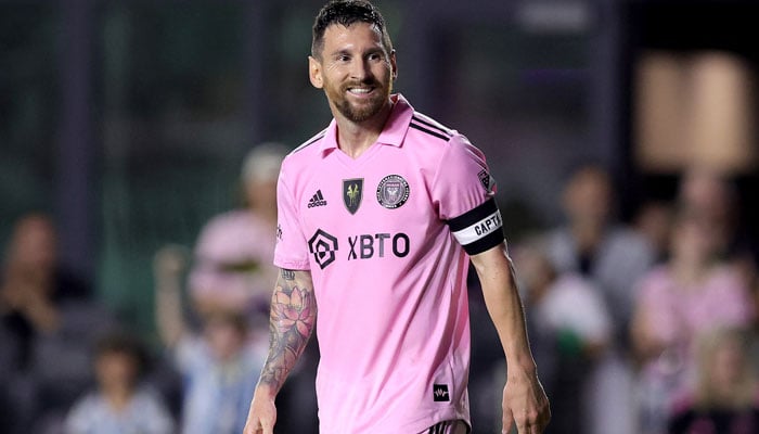 Inter Miamis Lionel Messi reacts against the New York City FC during the first half in the Noche d´Or friendly match at DRV PNK Stadium in Fort Lauderdale, Florida on November 10, 2023. — AFP
