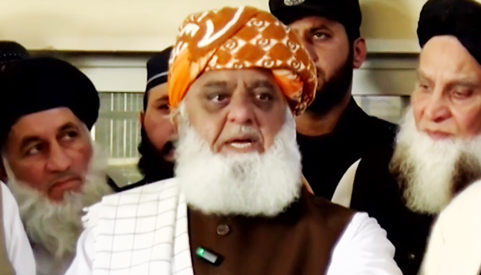 JUI-F Maulana Fazlur Rehman addresses a press conference in this still taken from a video. — YouTube/Hun News