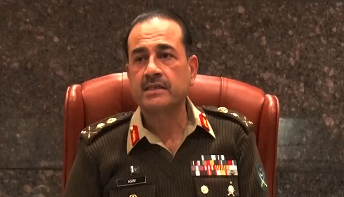 Chief of Army Staff (COAS) General Syed Asim Munir speaks during a meeting at the GHQ in Rawalpindi in this still taken from a video. — X/@OfficialDGISPR