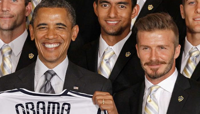 As president of the US, Former president Barack Obama poses along with the Major League Soccer champions Los Angeles. — AFP