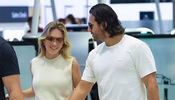 Sydney Sweeney and fiancé Jonathan Davino at Gold Coast airport.