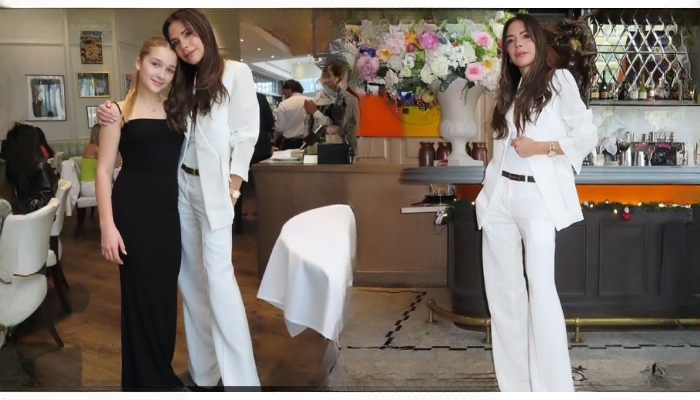 Victoria Beckham looks stunning as she poses with daughter Harper at Vogue event