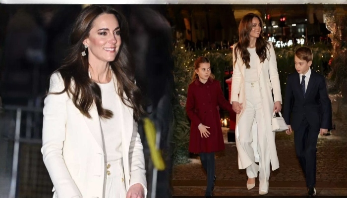Middleton attended the Together at Christmas carol concert with her children George, Louis, and Charlotte, and husband William
