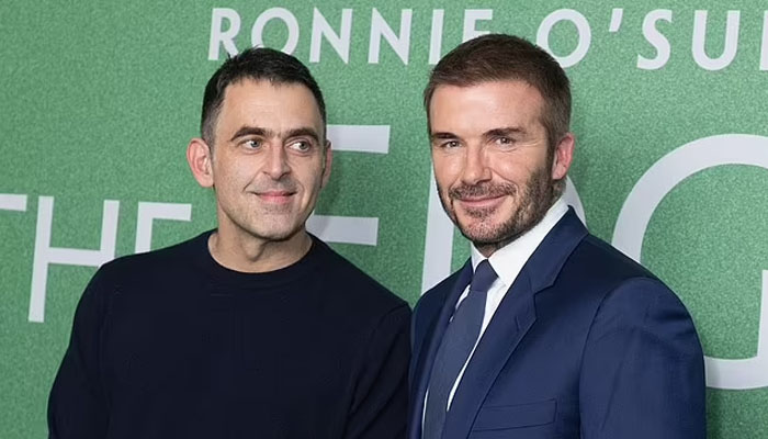 David Beckham with Stephen Hendry at the premiere of Ronnie OSullivans documentary. — X/@wireimage