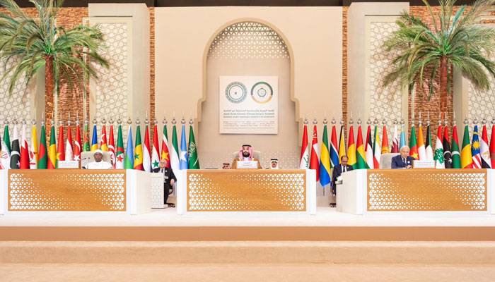 Saudi Crown Prince Mohammad Bin Salman chairs the Joint Arab-Islamic Extraordinary Summit in Riyadh, Saudi Arabia, on November 11, 2023. — X/@OIC_OCI