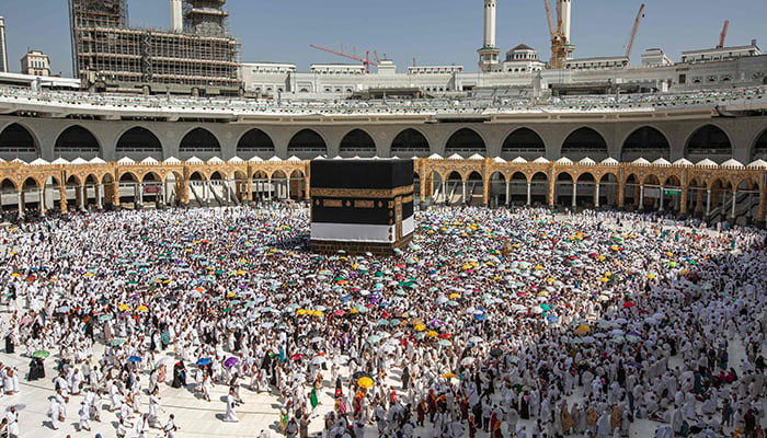 Muslim pilgrims gather around the Kaaba at the Grand Mosque in the holy city of Makkah early on June 28, 2023. — AFP