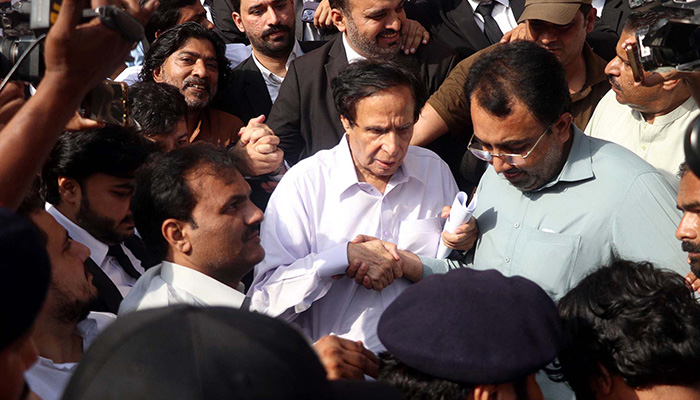 Pakistan Tehreek-e-Insaf President, Chaudhary Pervaiz Elahi leaving after court case hearing, at High Court in Lahore on Friday, September 1, 2023. — PPI