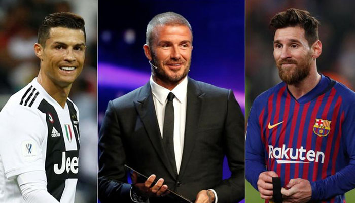 A picture collage of Lionel Messi, Cristiano Ronaldo, David Beckham. — X/@beinsports
