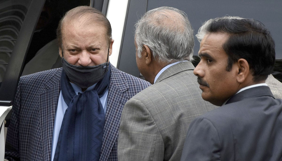 PML-N supremo Nawaz Sharif arriving to attend his hearing at Islamabad High court in Islamabad on November 29, 2023. — Online