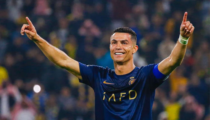 Cristiano Ronaldo celebrates after scoring his 54th goal of 2023. — X/@AlNassr
