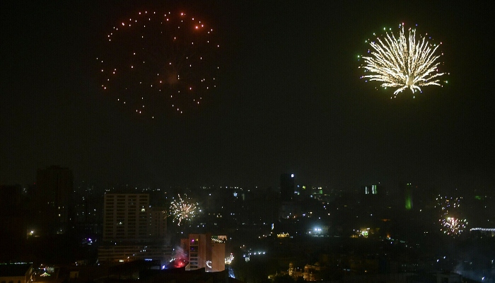 Fireworks explode over Karachi as part of the Independence Day celebrations ahead of the country’s 76th Independence Day in Karachi on August 14. — AFP