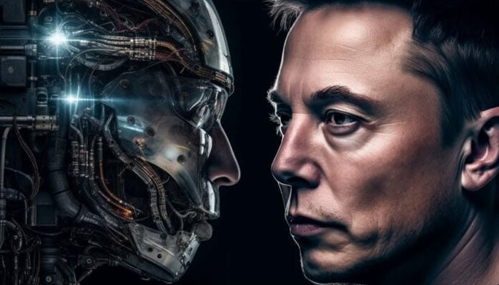An illustration of Elon Musk facing a robot. — X/2theramennoodlepodcast