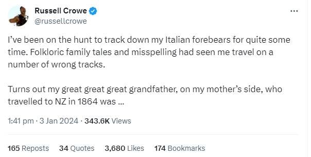 Russell Crowe makes shocking revelation about his lineage connection