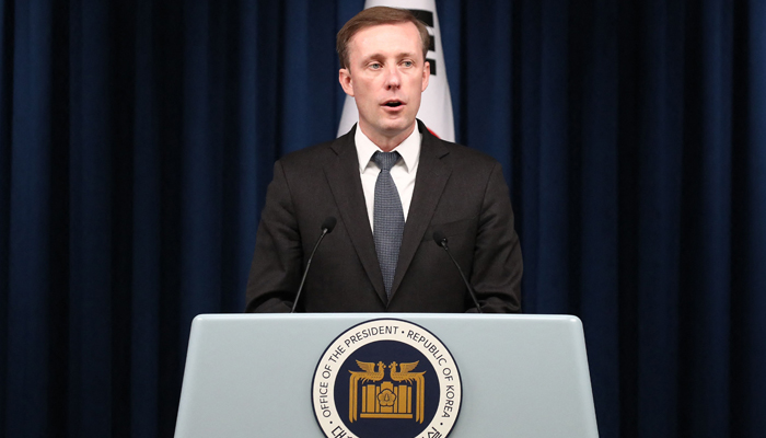 US National Security Advisor Jake Sullivan attends a joint press conference with South Koreas National Security Adviser and Japans National Security Secretariat Secretary-General at the presidential office in Seoul on December 9, 2023. — AFP