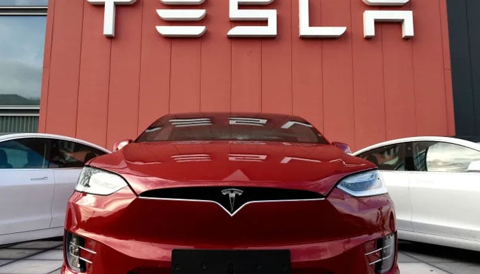 A Tesla car outside its Amsterdam showroom on October 23, 2019. — AFP