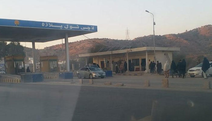 Terrorists attack security checkpost near Lachi Toll Plaza on the Kohat Indus Highway on January 10, 2024. — Reporter