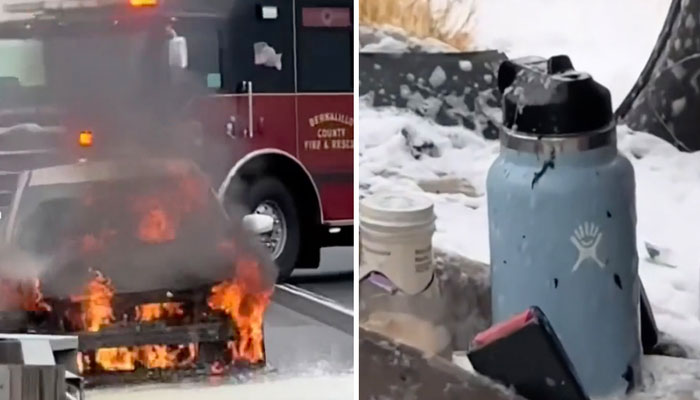 A Hydro Flask survived a major car fire, and the owner is grateful her emotional support water bottle is still around. —SWNS/Fox News