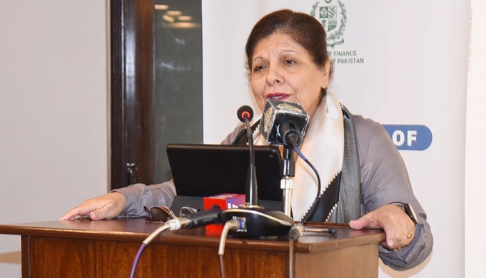 Caretaker Minister for Finance, Revenue and Economic Affairs Dr Shamshad Akhtar addresses the inauguration ceremony of National Credit Guarantee Company Limited (NCGCL) on January 12, 2024 in Islamabad. — X/@Financegovpk