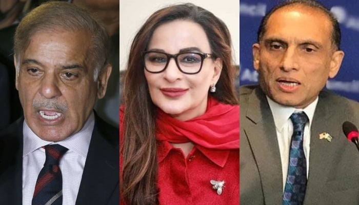 Former prime minister Shehbaz Sharif (left), Senator Sherry Rehman and former foreign secretary Aizaz Ahmed Chaudhry. — AFP/World Econimic Forum/Atlantic Council/File