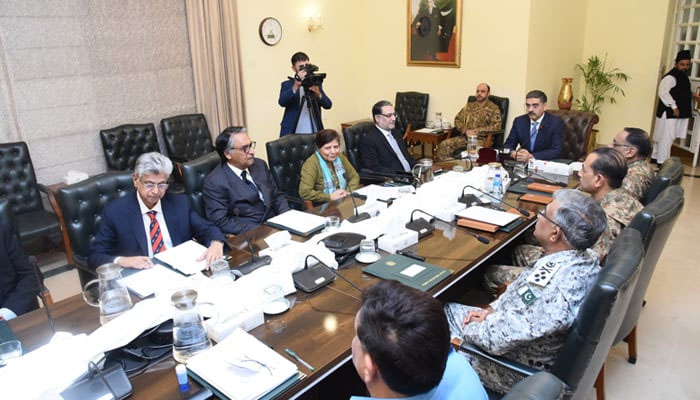 Caretaker Prime Minister Anwaar-ul-Haq Kakar (centre) chairs a meeting of the National Security Committee on January 19, 2024. — PM’s Office