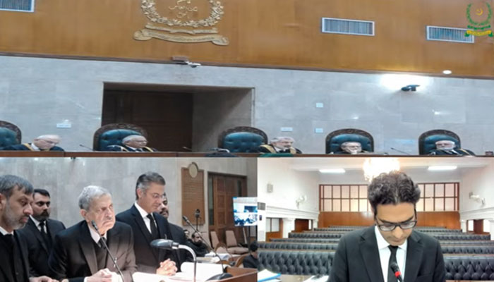 CJP Isa-led bench hearing former IHC judge plea against dismissal in this still taken from a video on January 23, 2024. YouTube/SC