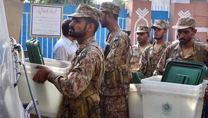 Pakistan Army troops perform election duty.— APP/File