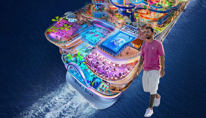 Royal Caribbeans Icon of the Sea with the cut-off image of Lionel Messi. — Royal Caribbean/X/@abcmundial