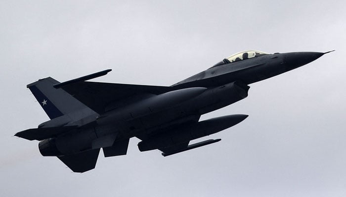 An F-16 fighter jet is pictured in Santiago, Chile, in September 2023. — AFP