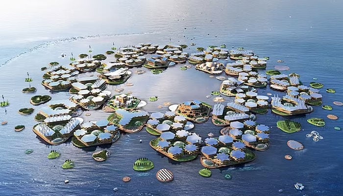 An illustration of other planned floating cities includes Oceanix Busan for Silicon Valley billionaires. — Seasteading Institute