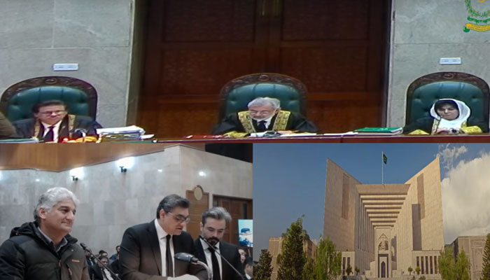 Three-member bench led by CJP Qazi Faez Isa hears a journalist harassment case in this still taken from a video on January 30, 2024. — YouTube/Supreme Court