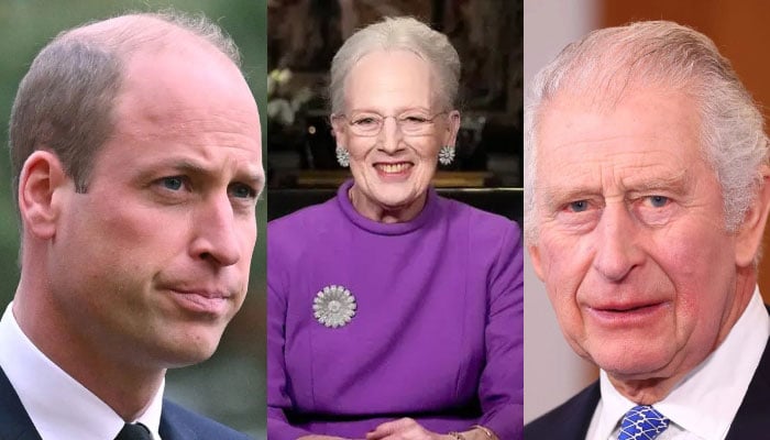 Prince William (L), Queen Margrethe (C) and King Charles (R)