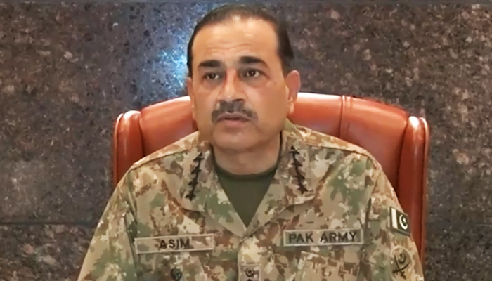 Chief of Army Staff (COAS) General Syed Asim Munir addresses the 262nd Corps Commanders Conference at GHQ on January 31, 2024, in this still taken from a video. — ISPR