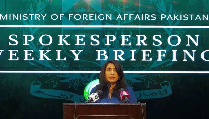 Foreign Office Spokesperson Mumtaz Baloch addressing the weekly briefing. — Facebook/Foreign Office/File