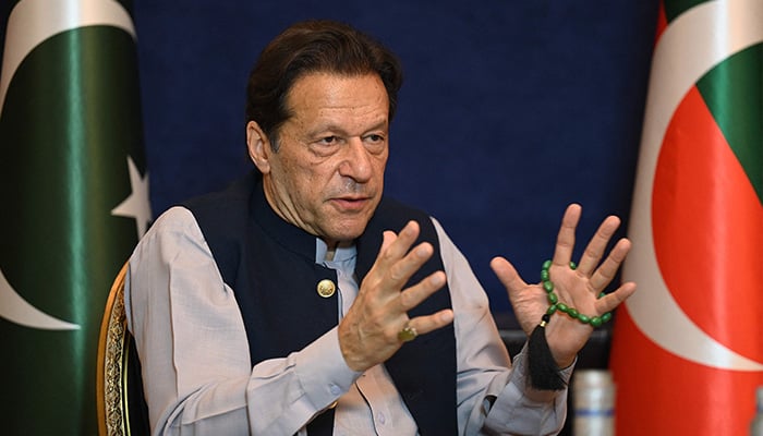 Imran Khan speaks during an interview with AFP at his residence in Lahore on March 15, 2023. — AFP