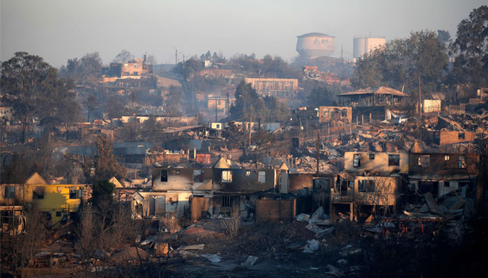 View of burnt houses after a fire that affected the hills in ViÃ±a del Mar, Chile on February 3, 2024. — AFP