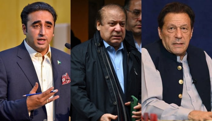 PPP Chairman Bilawal Bhutto-Zardari (left), PML-N supremo Nawaz Sharif (centre) and PTI founder Imran Khan. — AFP/File