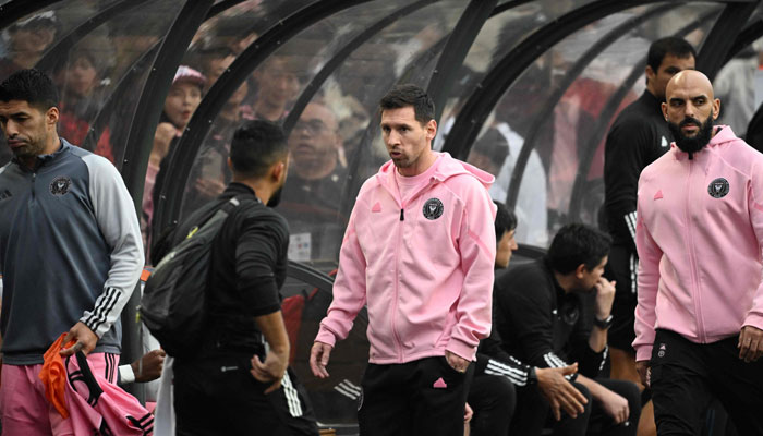 Miami’s Argentine forward Lionel Messi (C) walks to the bench during the friendly football match between Hong Kong XI and US Inter Miami CF in Hong Kong on February 4, 2024. — AFP