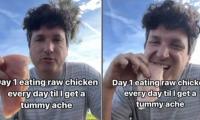 VIDEO: Man eats raw chicken everyday till he has 'tummy ache' concerning doctors
