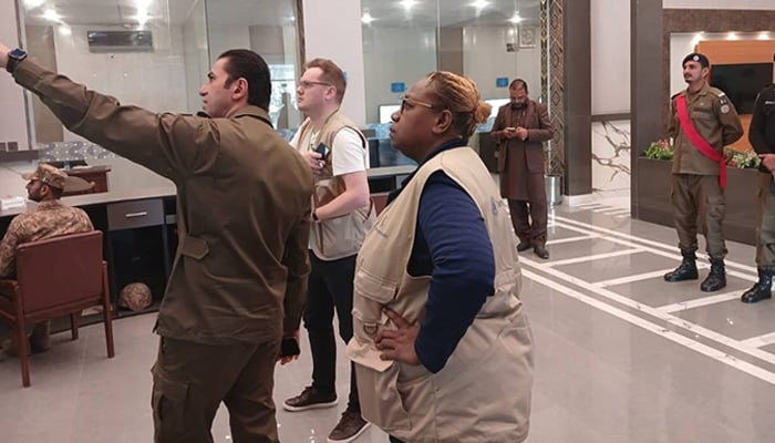 Commonwealth Observers’ Group (COG) delegation headed by Dr Goodluck Ebele Jonathan inspects polling process during Pakistan general elections on February 8, 2024. — X/@commonwealthsec