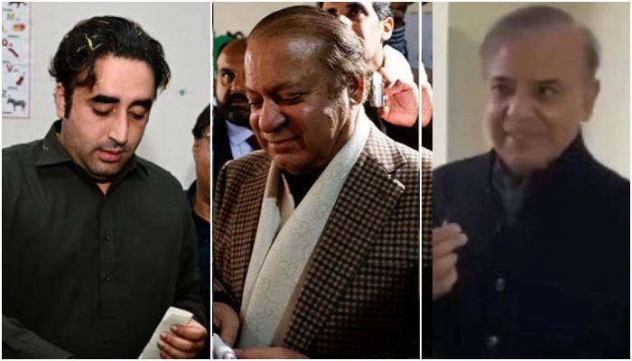 PPP Chairman Bilawal Bhutto Zardari (left), PML-N supremo Nawaz Sharif and PML-N President Shehbaz Sharif. — X/@BBhuttoZardari/Reuters/@pmln_org