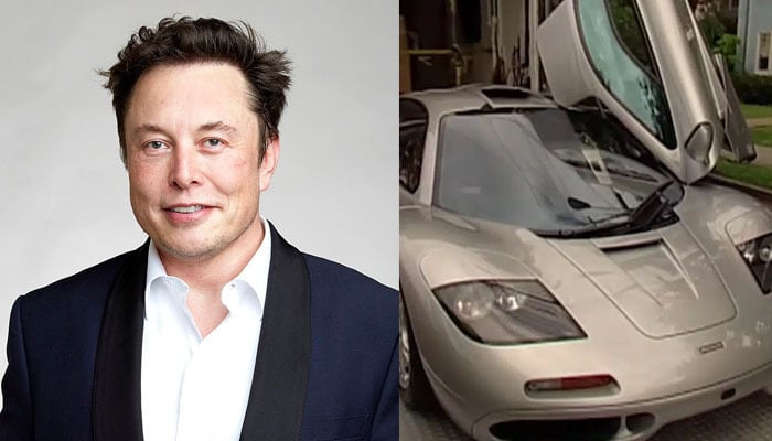 Elon Musk poses for a photo (Left) and his $1 million super rare McLaren F1 can be seen (Right) in this undated photo. — X
