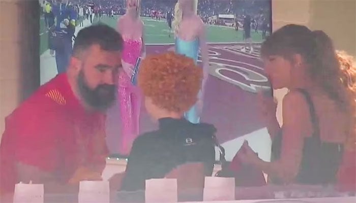 Taylor Swift shares Ice Spice delight with Travis Kelces brother Jason.