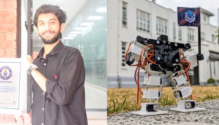 Worlds smallest humanoid robot and Pakistani scientist Zain Ahmad Qureshi. — Diocesan Boyss School/National University of Computer and Emerging Sciences/File