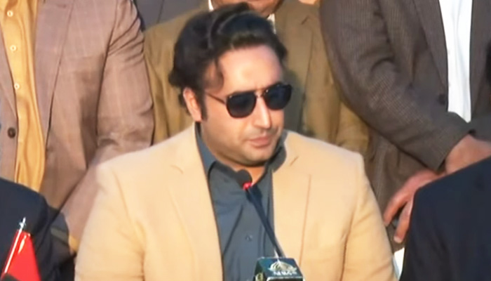 Pakistan Peoples Party (PPP) Bilawal Bhutto-Zardari addresses a press conference in Islamabad, Pakistan, February 13, 2024. — YouTube/HumNewsLive