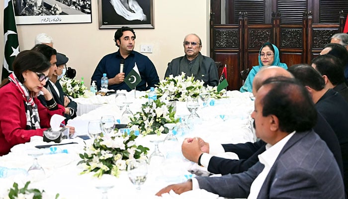 PPPs top leaders attend the Central Executive Committee meeting in Islamabad on February 12, 2024. — PPP/@MediaCellPPP