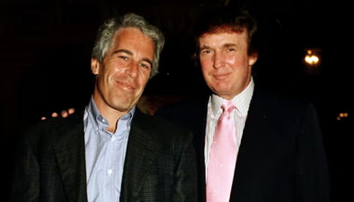 Jeffrey Epstein, a convicted paedophile, with Donald Trump. — Davidoff Studios Photography/File